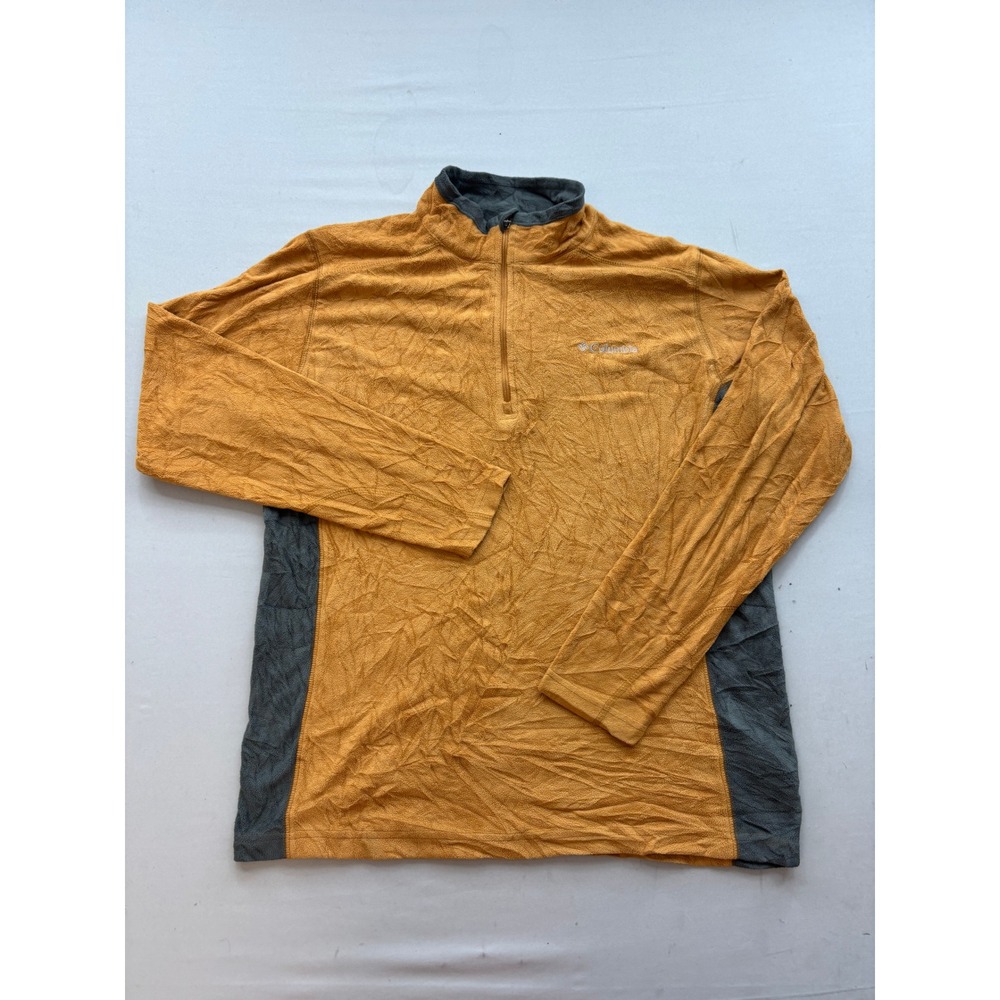 Columbia Mens Small Quarter Zip Fleece Pullover Mustard Yellow Gray Activewear